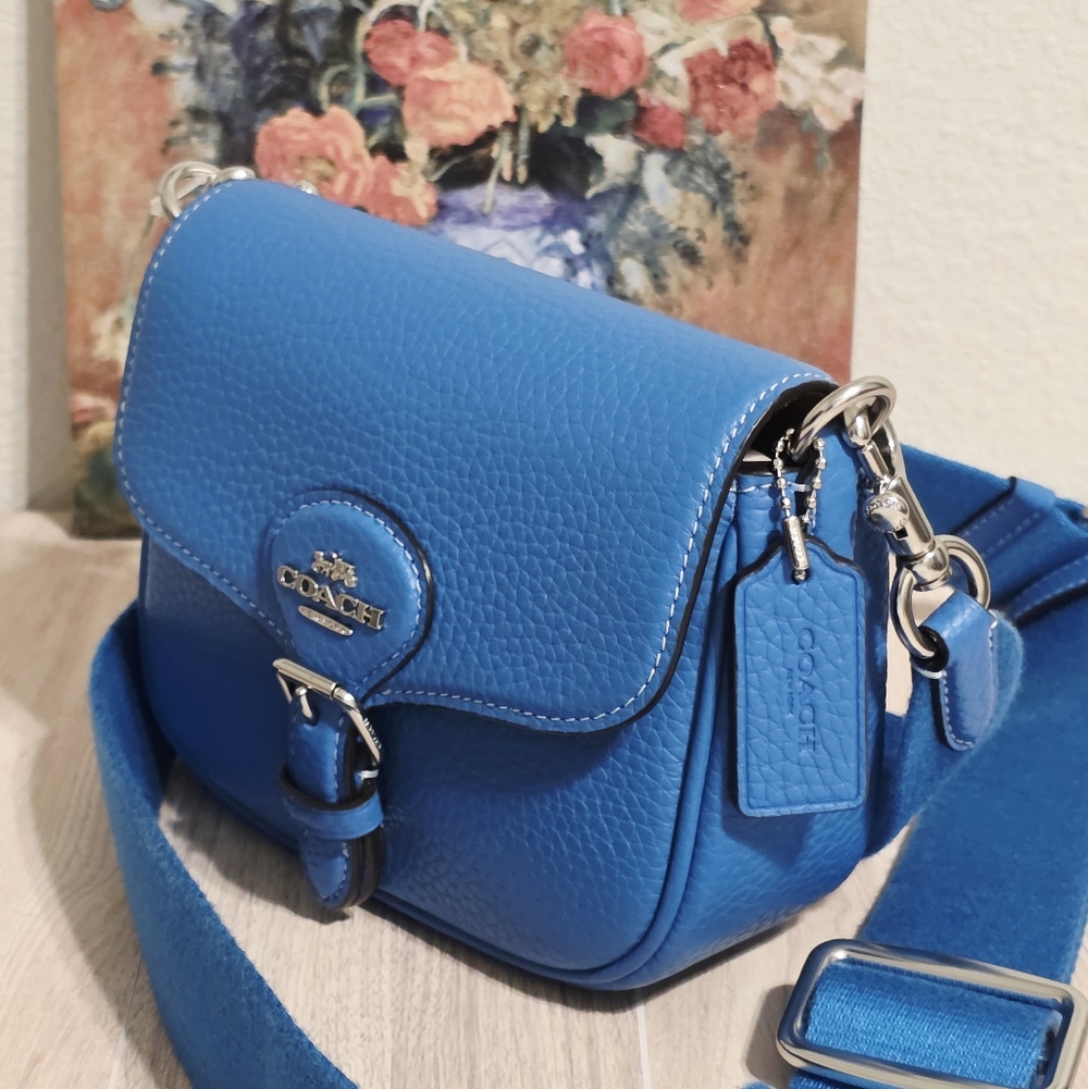 Coach Amelia 6.5" Small Saddle Bag Bright Blue CP001 Leather Limited Edition 💙 - Picture 9 of 16